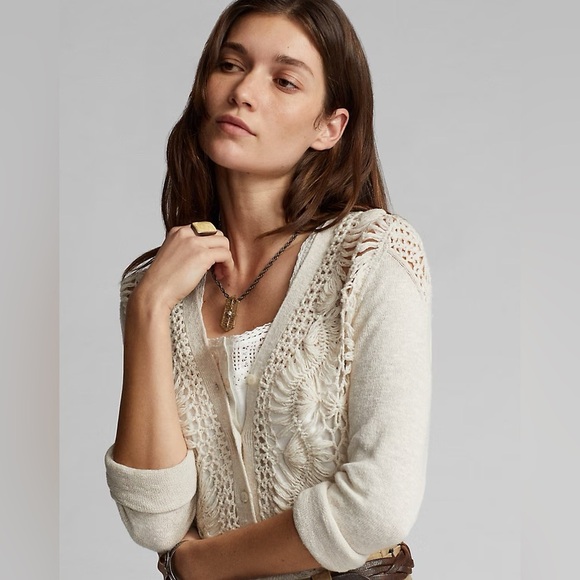 RRL Ralph Lauren Crochet-Paneled Cardigan - Picture 2 of 11